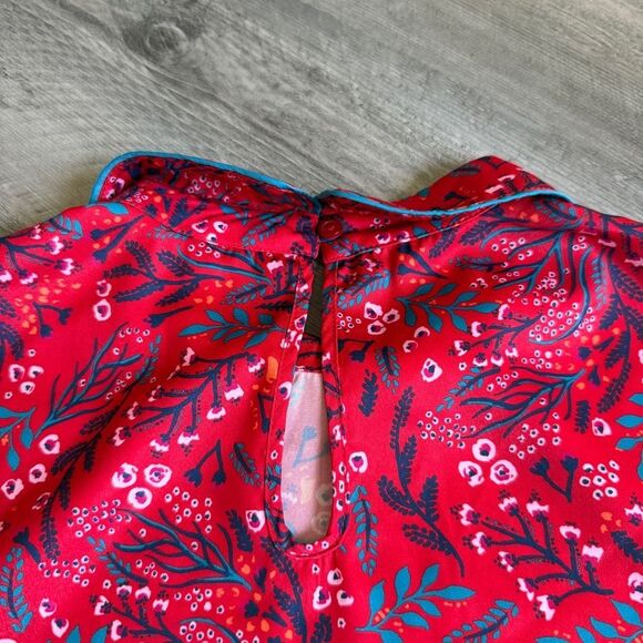 Modcloth Red Floral Collar Top Short Sleeve Small Keyhole Closure - Picture 8 of 12